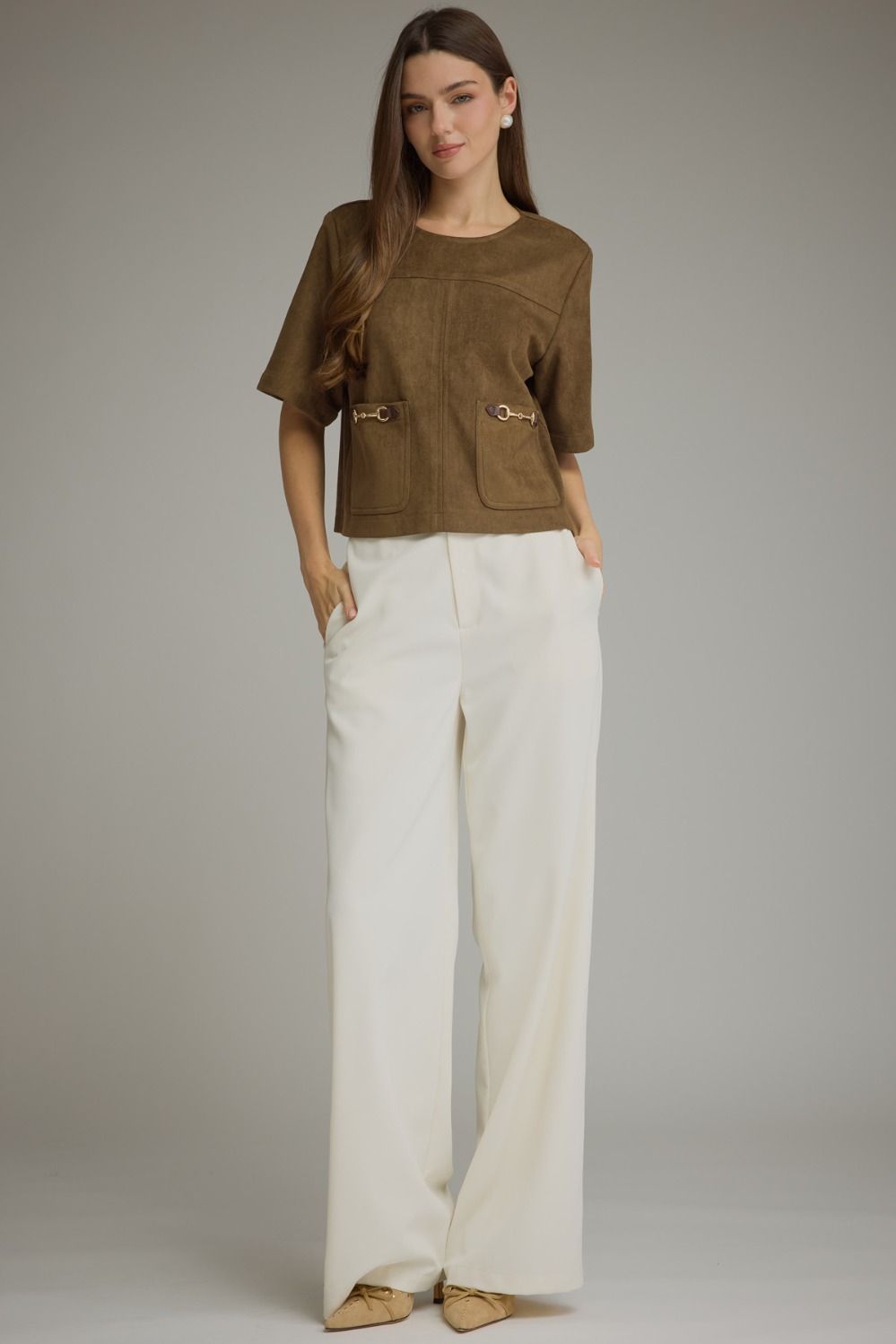 Faux Suede Hardware Pocket Top
