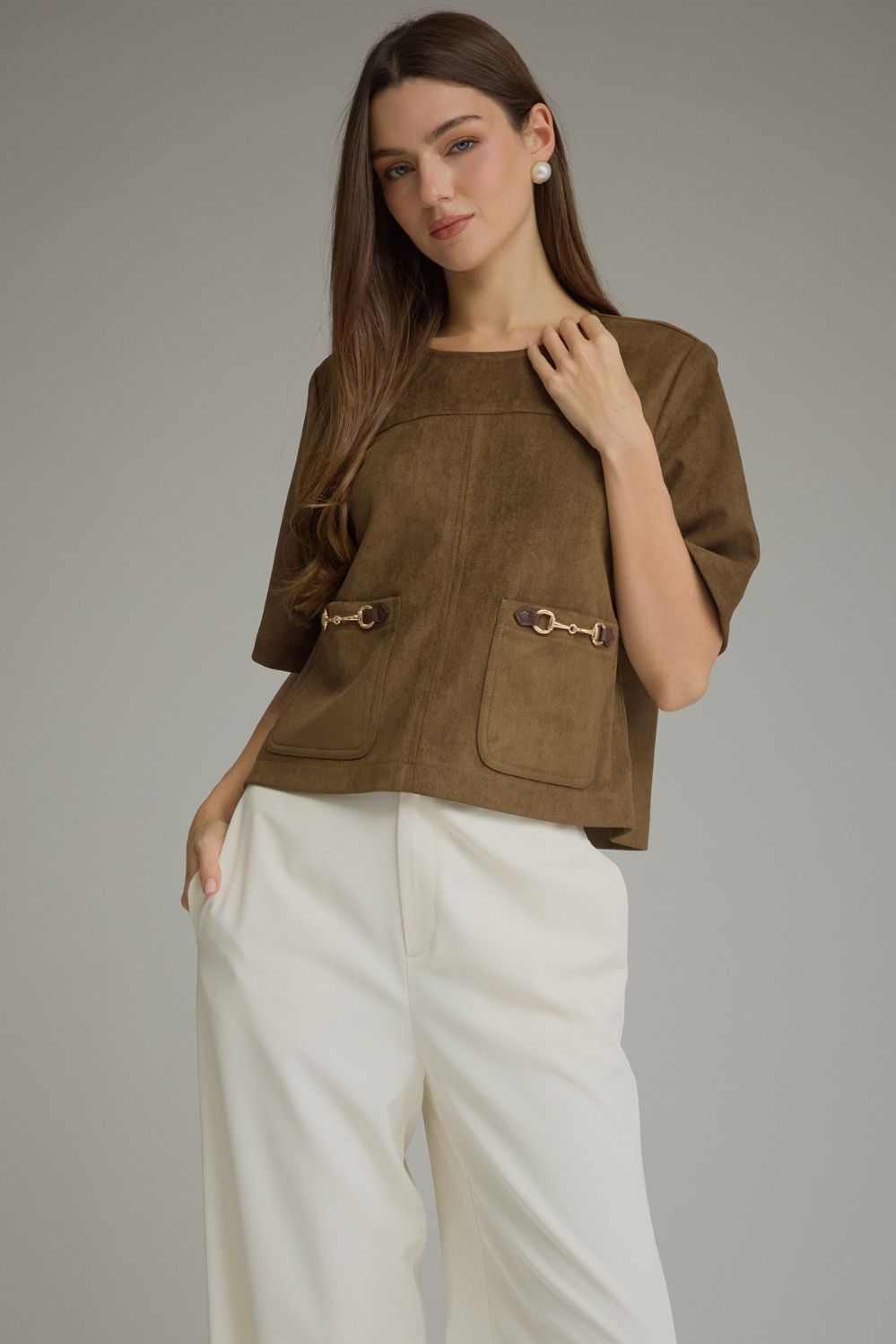 Faux Suede Hardware Pocket Top