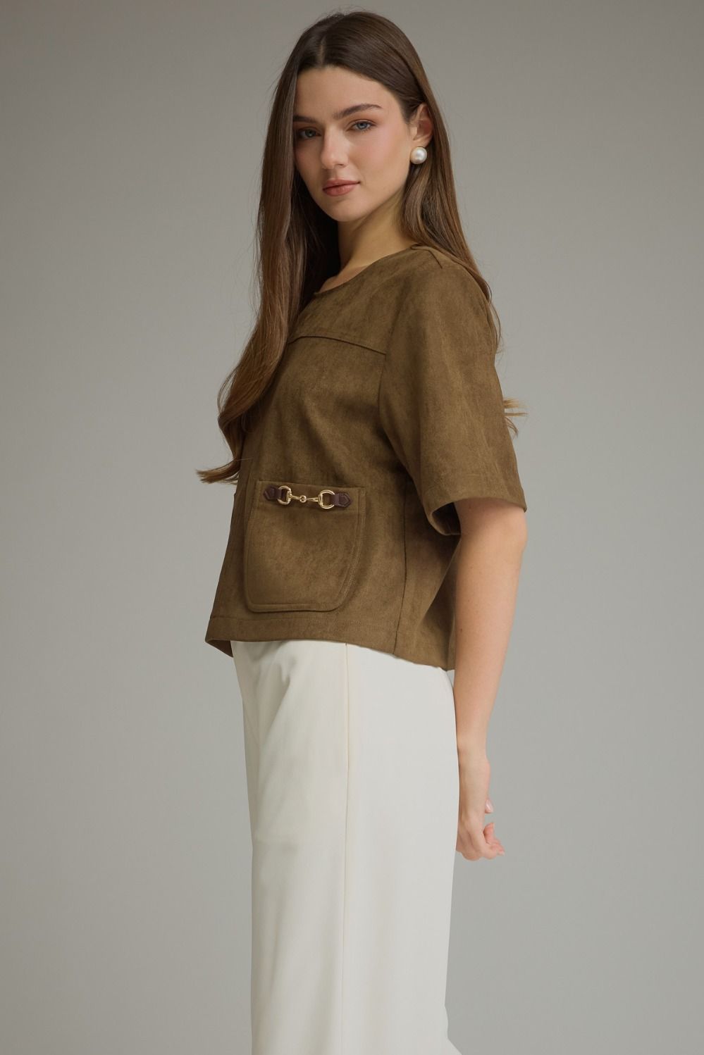 Faux Suede Hardware Pocket Top