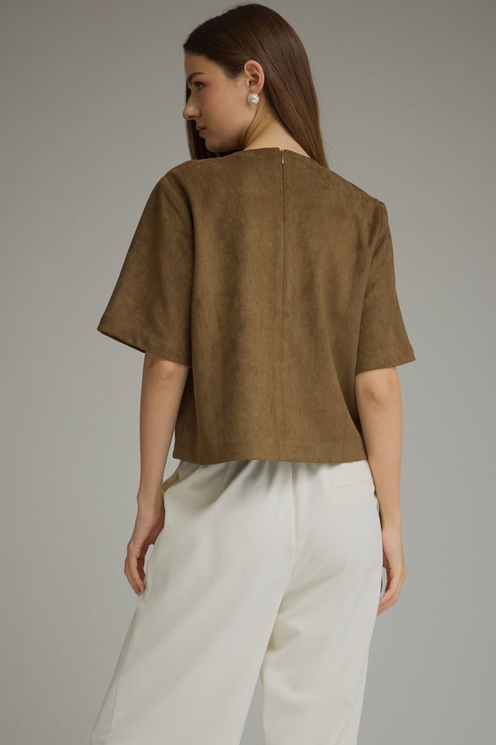 Faux Suede Hardware Pocket Top