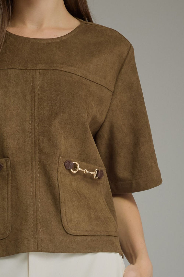 Faux Suede Hardware Pocket Top