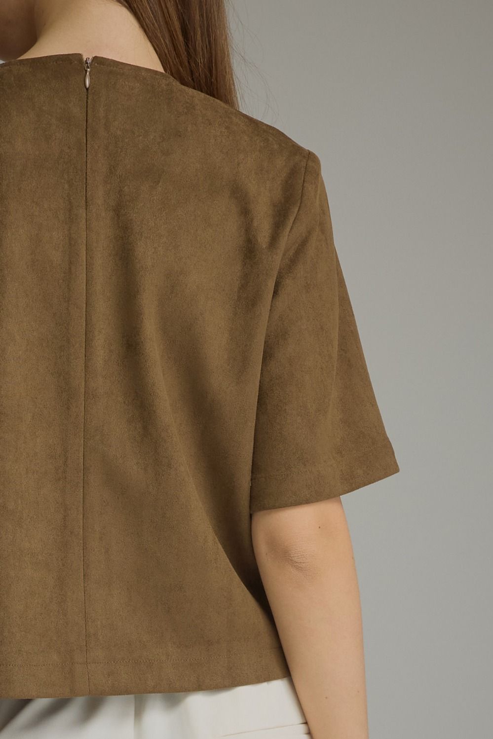 Faux Suede Hardware Pocket Top