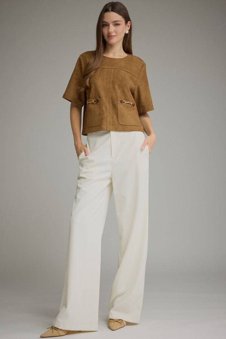 Faux Suede Hardware Pocket Top