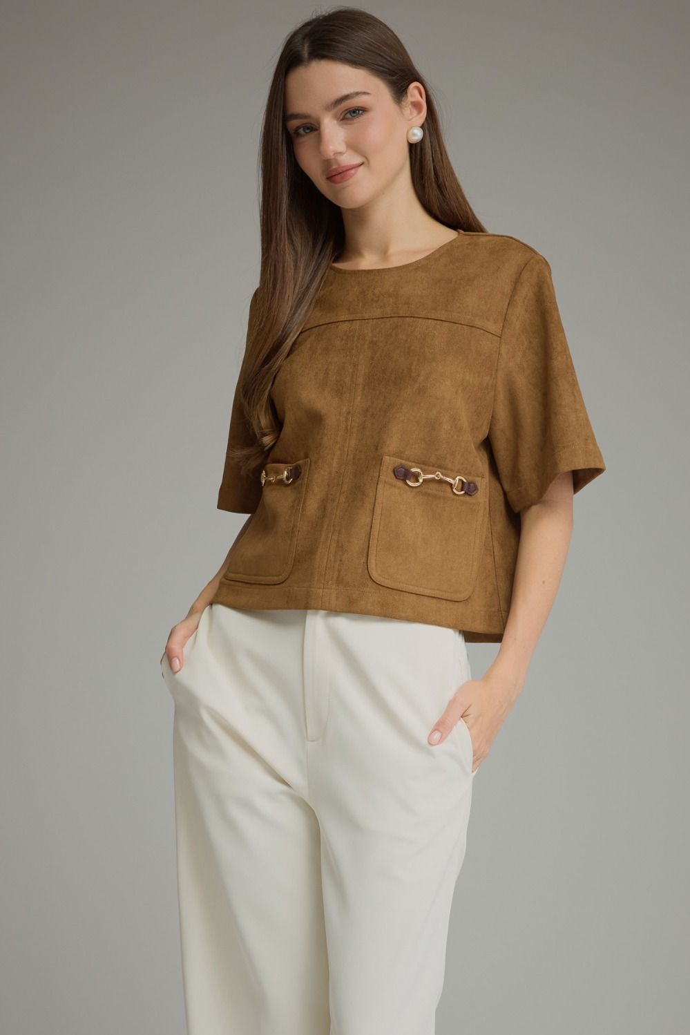 Faux Suede Hardware Pocket Top