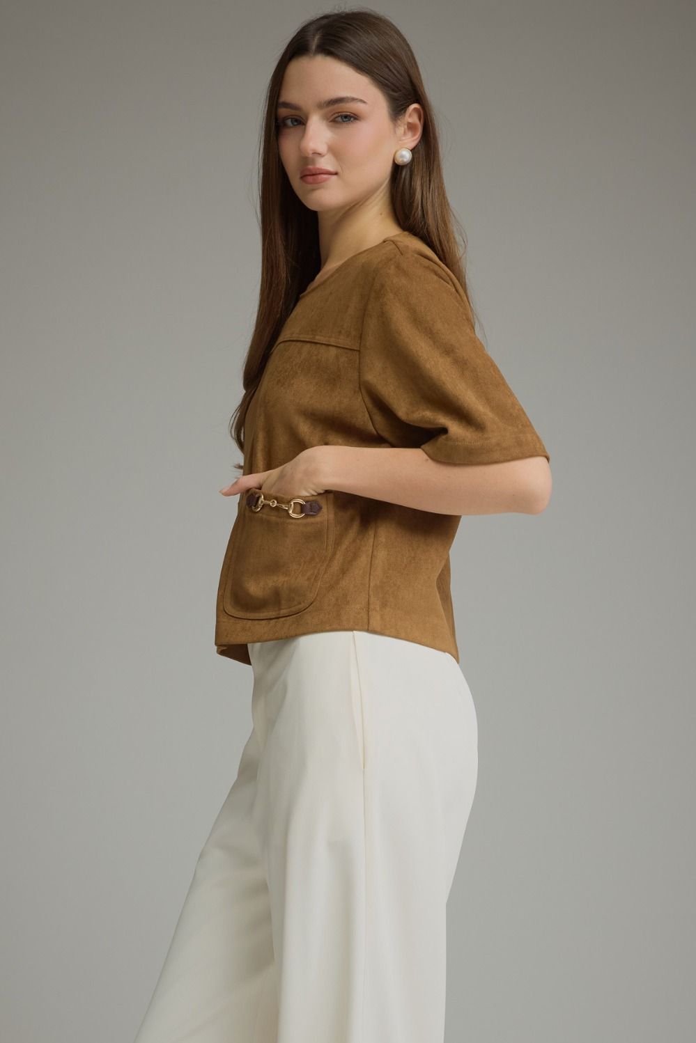 Faux Suede Hardware Pocket Top