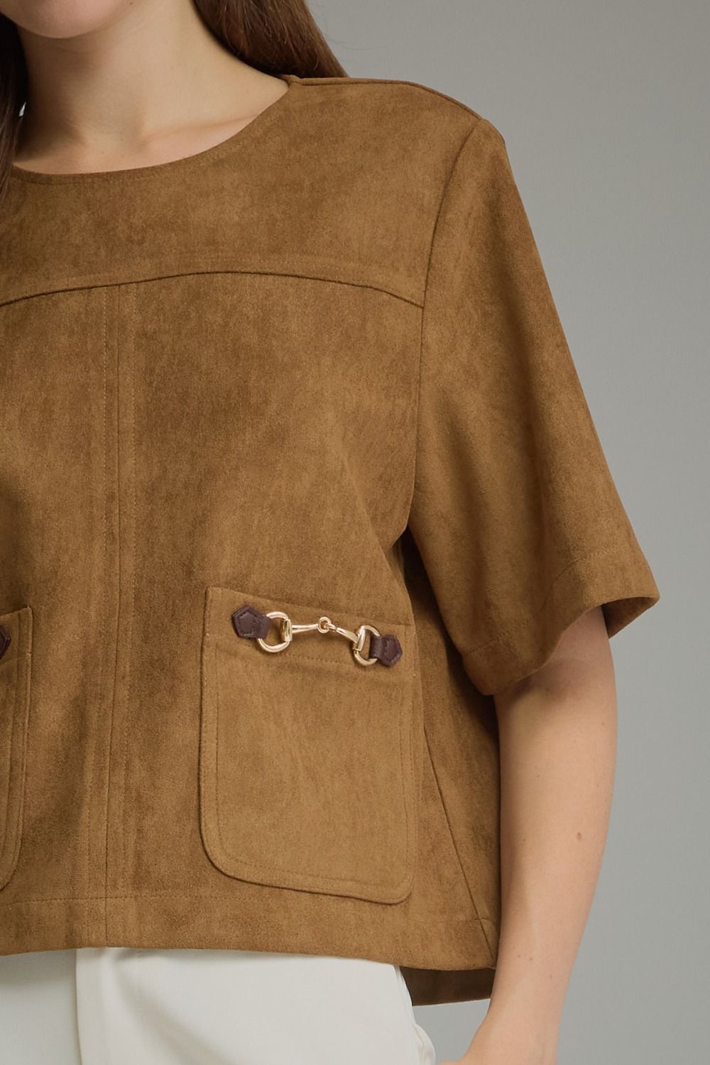 Faux Suede Hardware Pocket Top