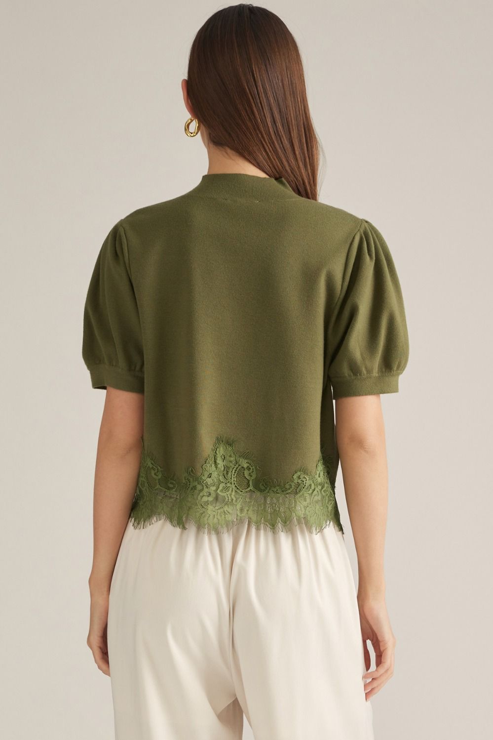 Lace Hem Puff Sleeve Sweater
