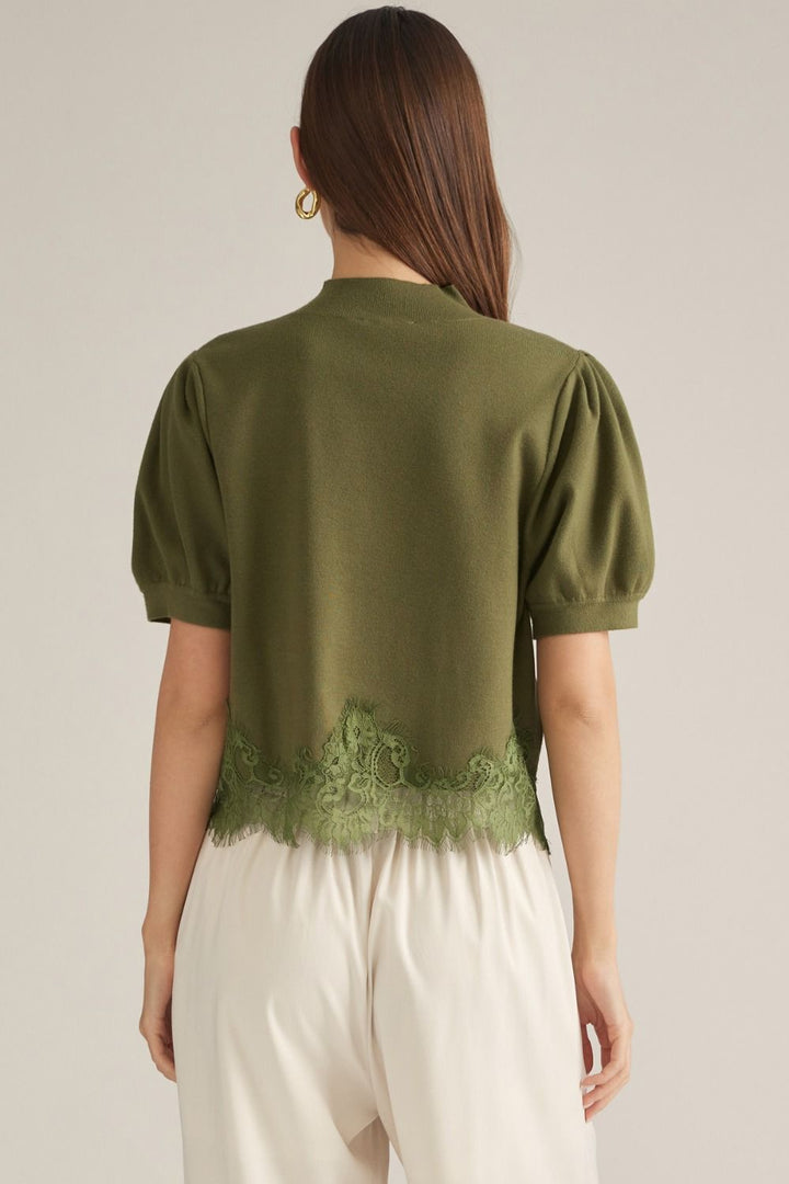 Lace Hem Puff Sleeve Sweater