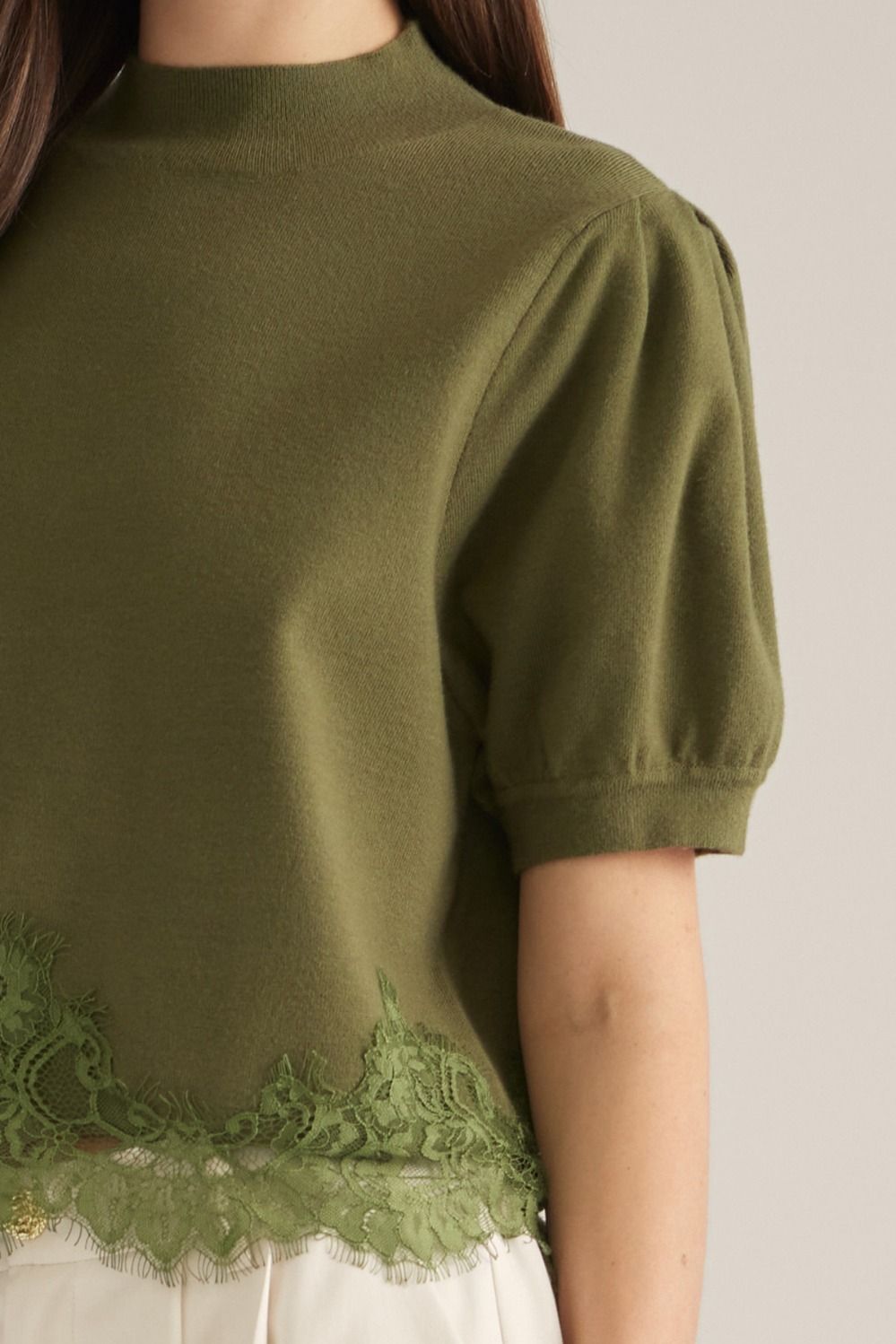 Lace Hem Puff Sleeve Sweater