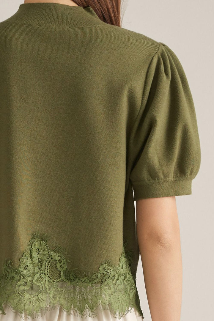 Lace Hem Puff Sleeve Sweater
