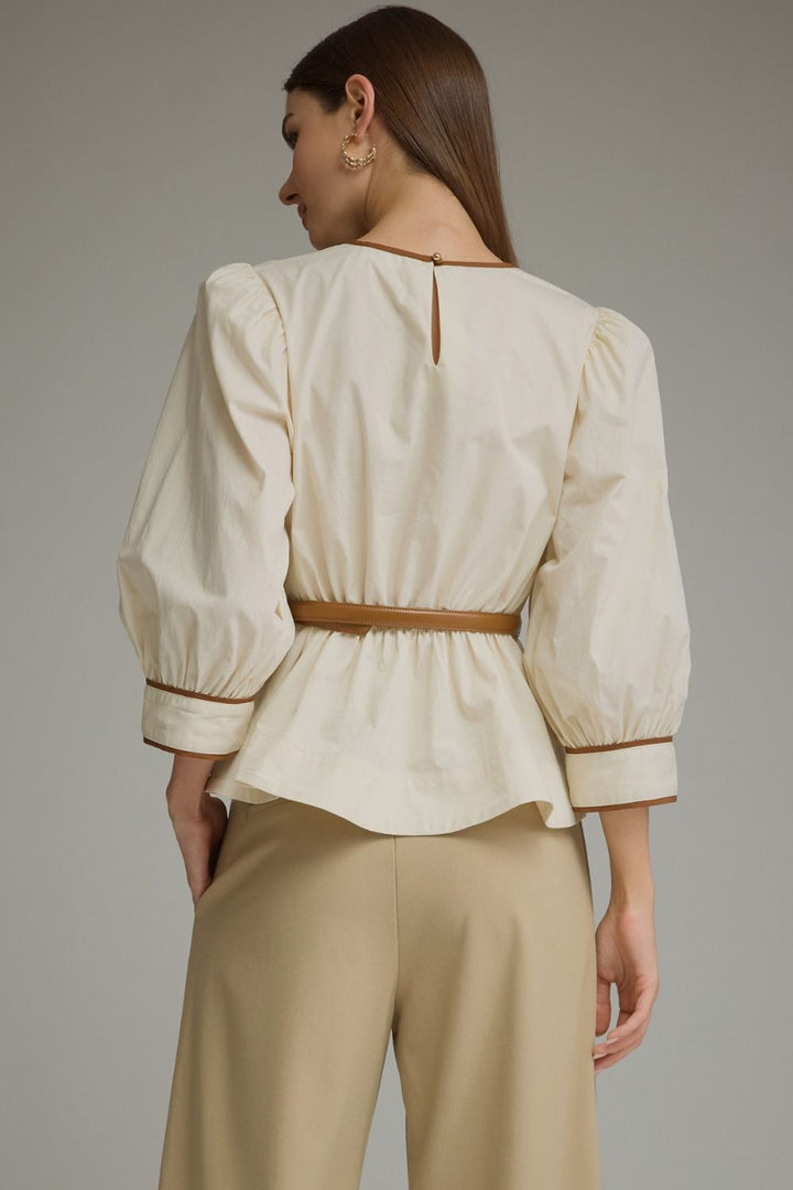 Ivory Puff Sleeve Belted Top