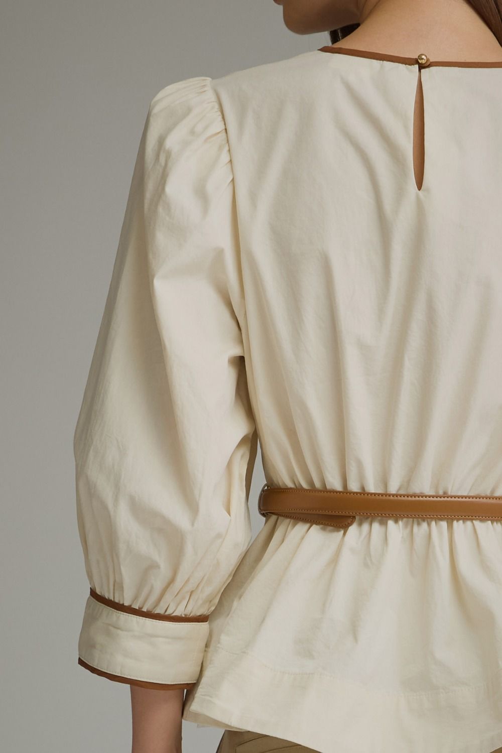 Ivory Puff Sleeve Belted Top