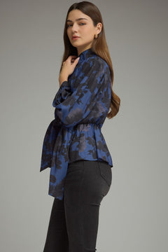 Midnight Floral Tie Waist Peplum Top