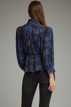 Midnight Floral Tie Waist Peplum Top