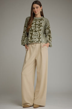 Abstract Print Wide Sleeve Sweater