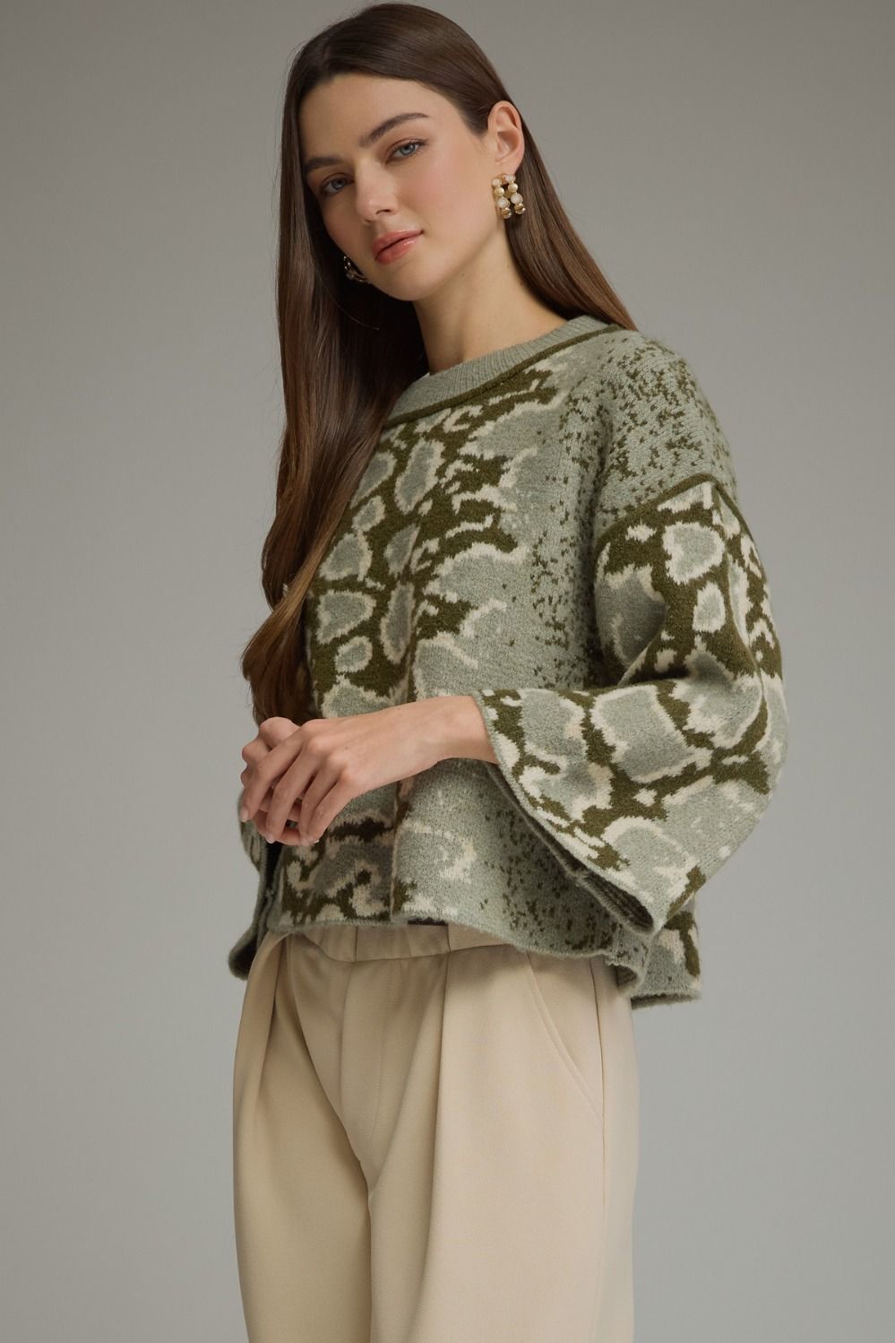 Abstract Print Wide Sleeve Sweater