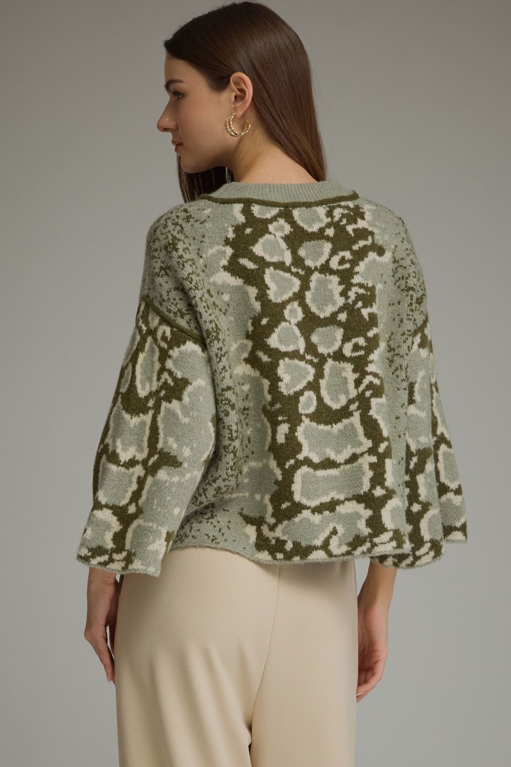 Abstract Print Wide Sleeve Sweater