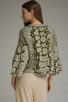 Abstract Print Wide Sleeve Sweater