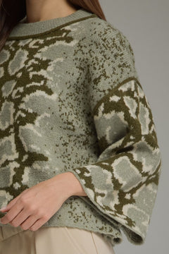 Abstract Print Wide Sleeve Sweater