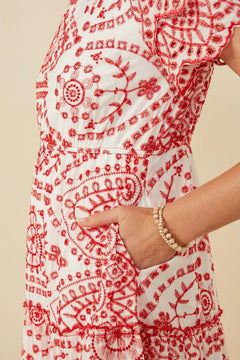 Eyelet Lace Scallop Sleeve Midi Dress - Lush Lemon - Women&