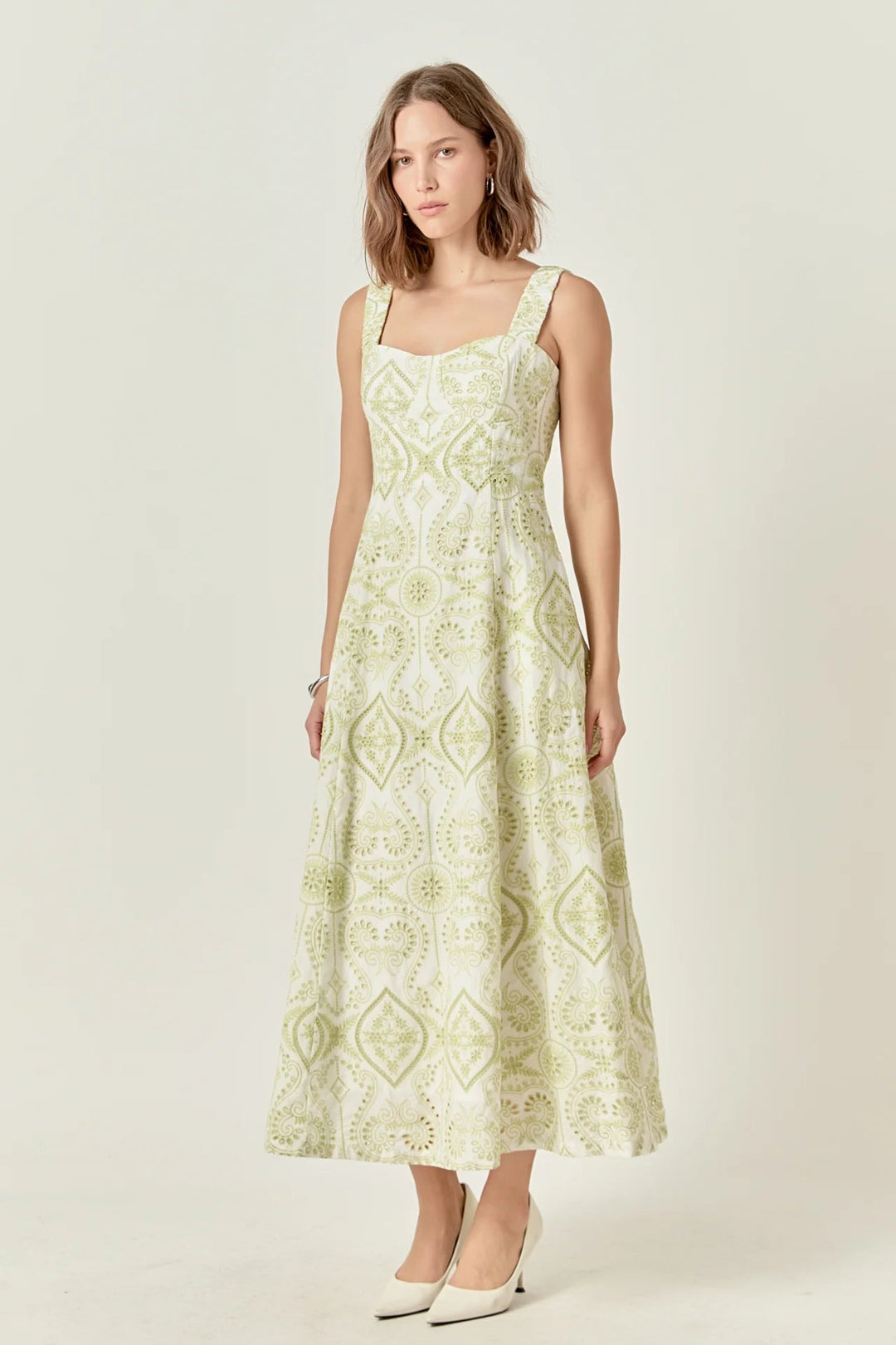 Eyelet Open Back Maxi Dress - Lush Lemon - Women's Clothing - Endless Rose - 192934740326
