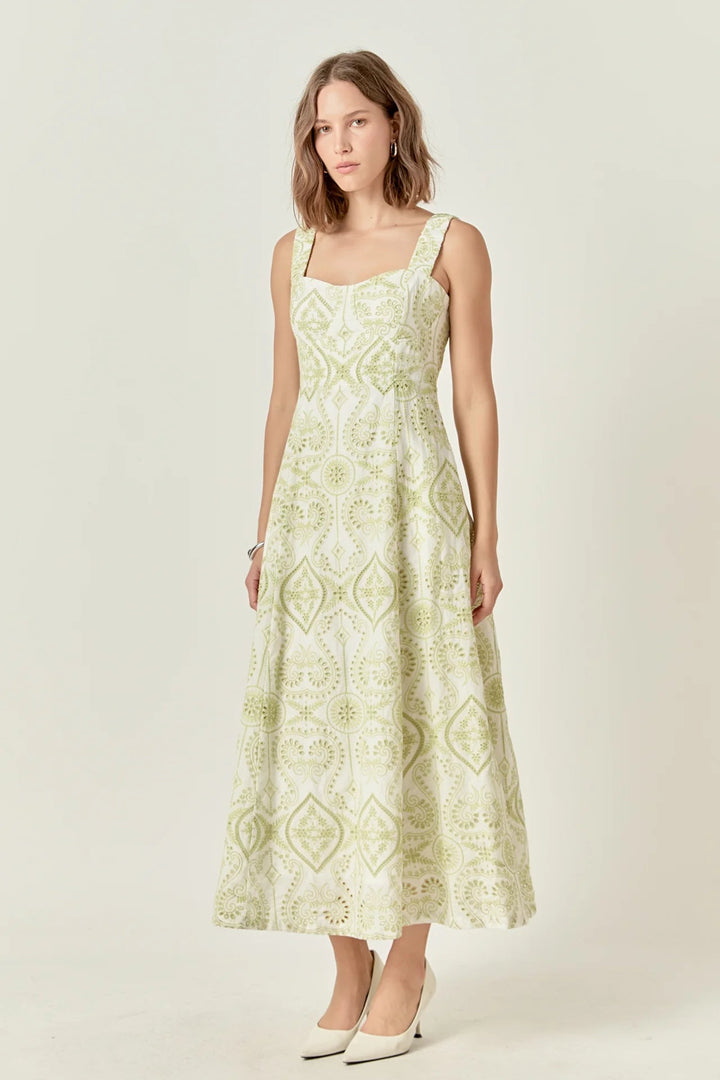 Eyelet Open Back Maxi Dress - Lush Lemon - Women's Clothing - Endless Rose - 192934740326