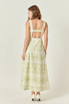 Eyelet Open Back Maxi Dress - Lush Lemon - Women&