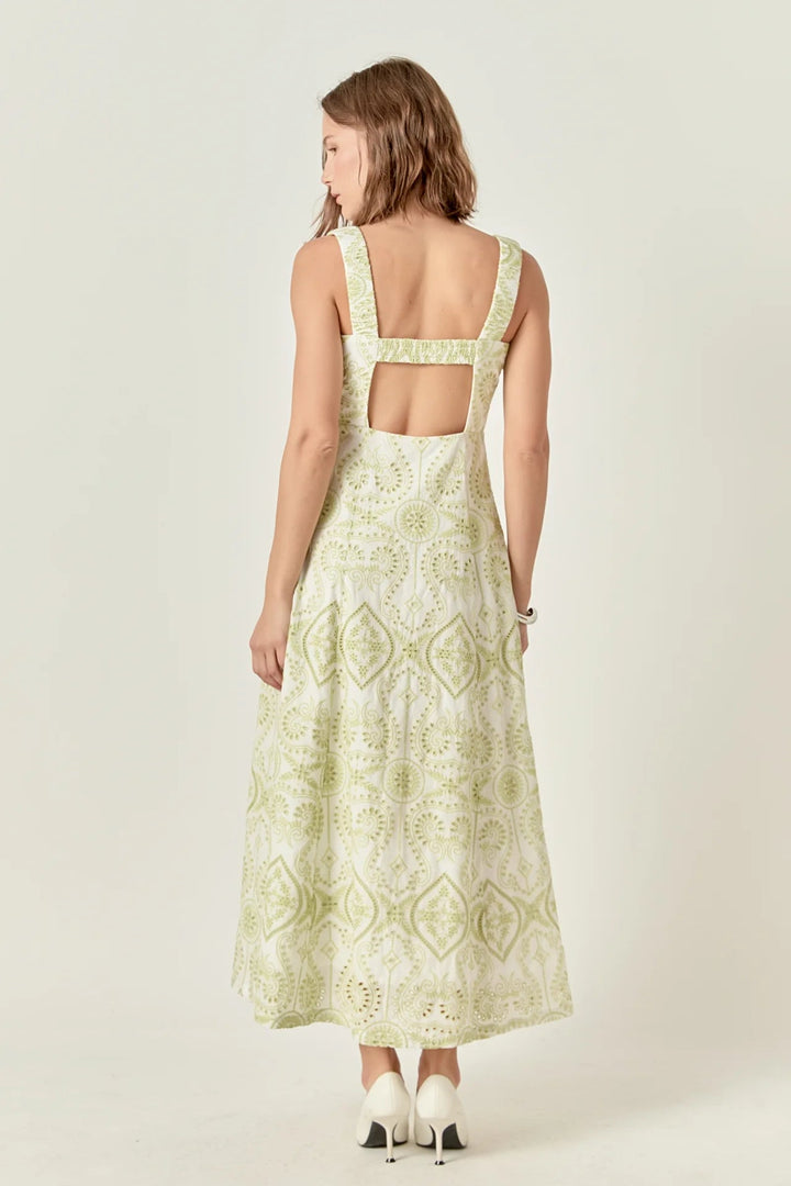 Eyelet Open Back Maxi Dress - Lush Lemon - Women's Clothing - Endless Rose - 192934740326