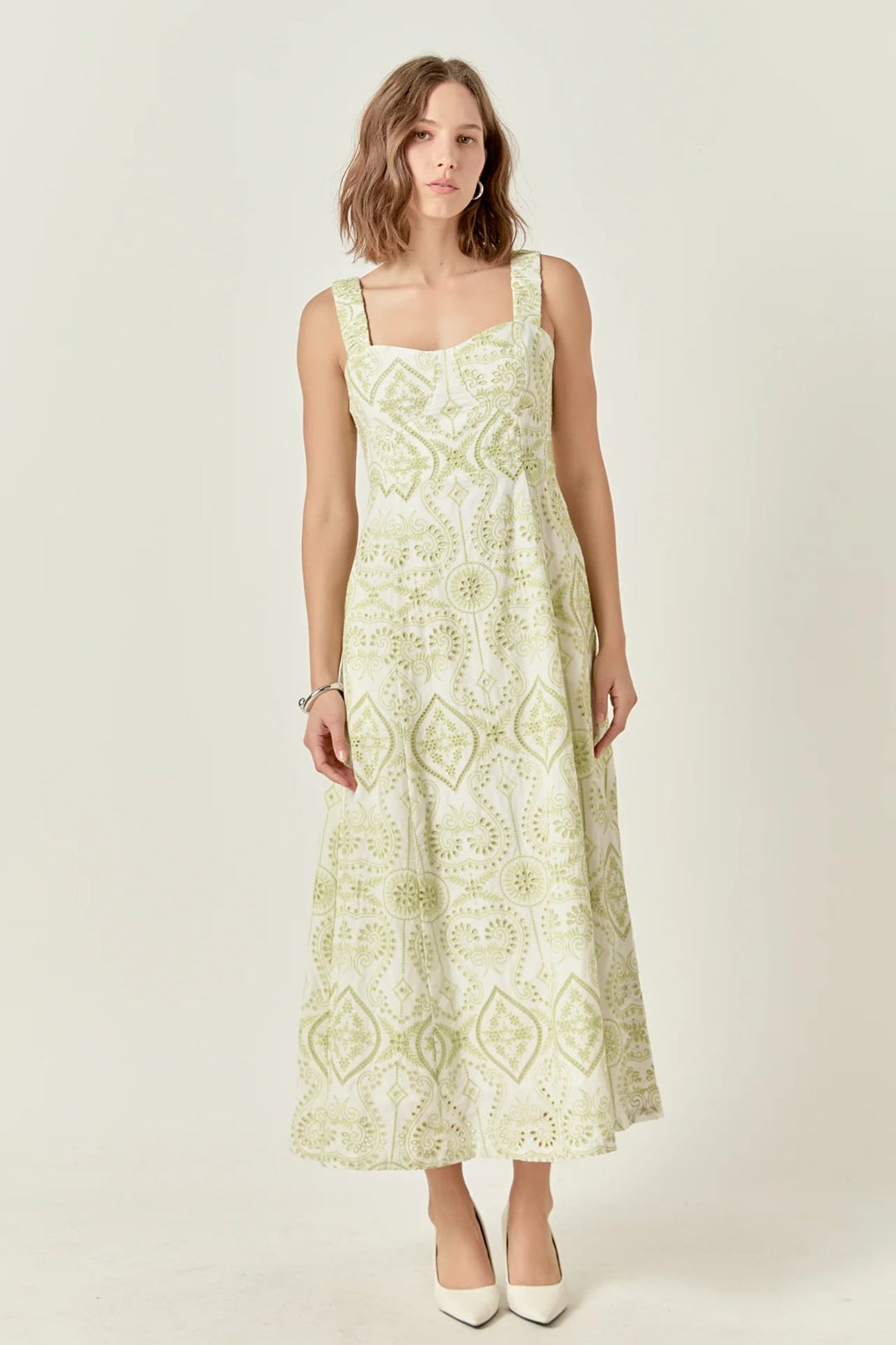 Eyelet Open Back Maxi Dress - Lush Lemon - Women's Clothing - Endless Rose - 192934740326