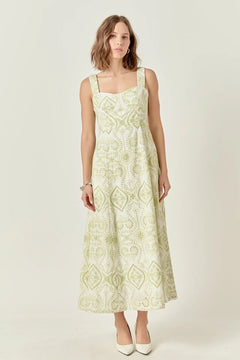 Eyelet Open Back Maxi Dress - Lush Lemon - Women&