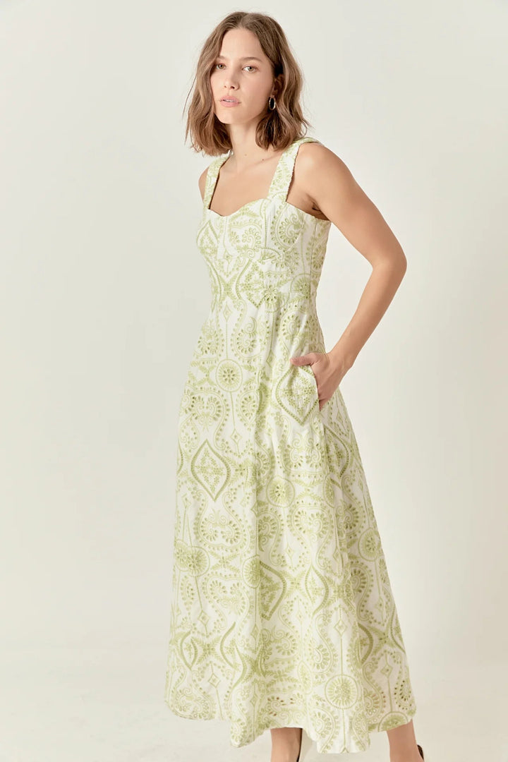 Eyelet Open Back Maxi Dress - Lush Lemon - Women's Clothing - Endless Rose - 192934740326