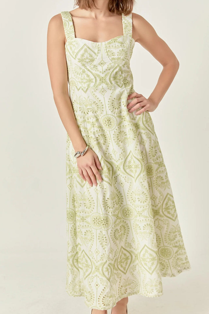 Eyelet Open Back Maxi Dress - Lush Lemon - Women's Clothing - Endless Rose - 192934740326