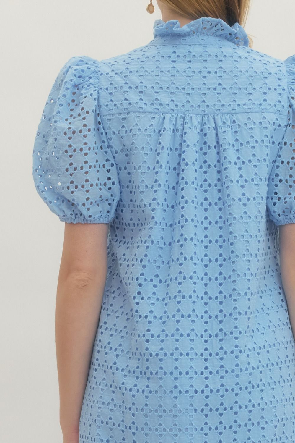 Eyelet Puff Sleeve Midi Dress - Lush Lemon - Women's Clothing - Entro - 34037251010141