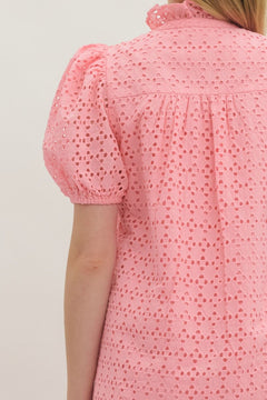Eyelet Puff Sleeve Midi Dress - Lush Lemon - Women&