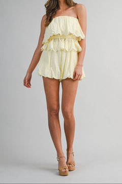 Eyelet Ruffle Top &amp; Bubble Shorts Set - Lush Lemon - Women&