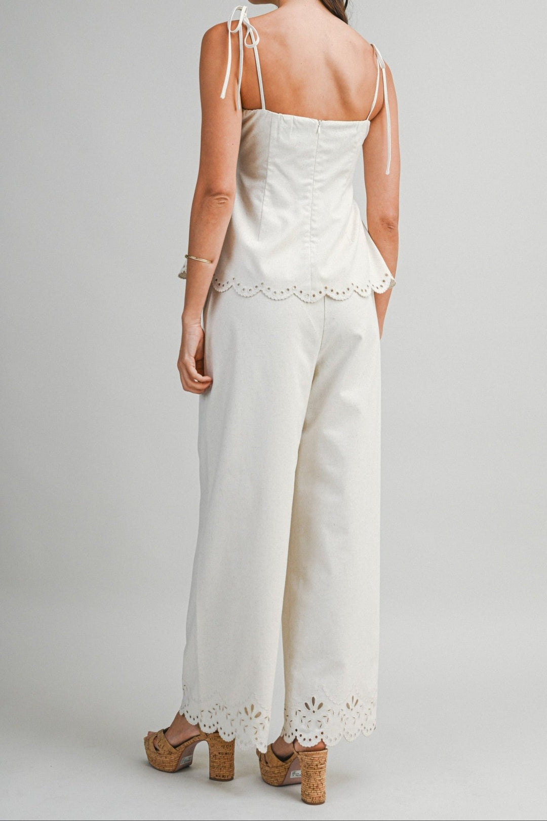 Eyelet Scallop Cami and Pant Set - Lush Lemon - Women's Clothing - Mable - 48778941011485