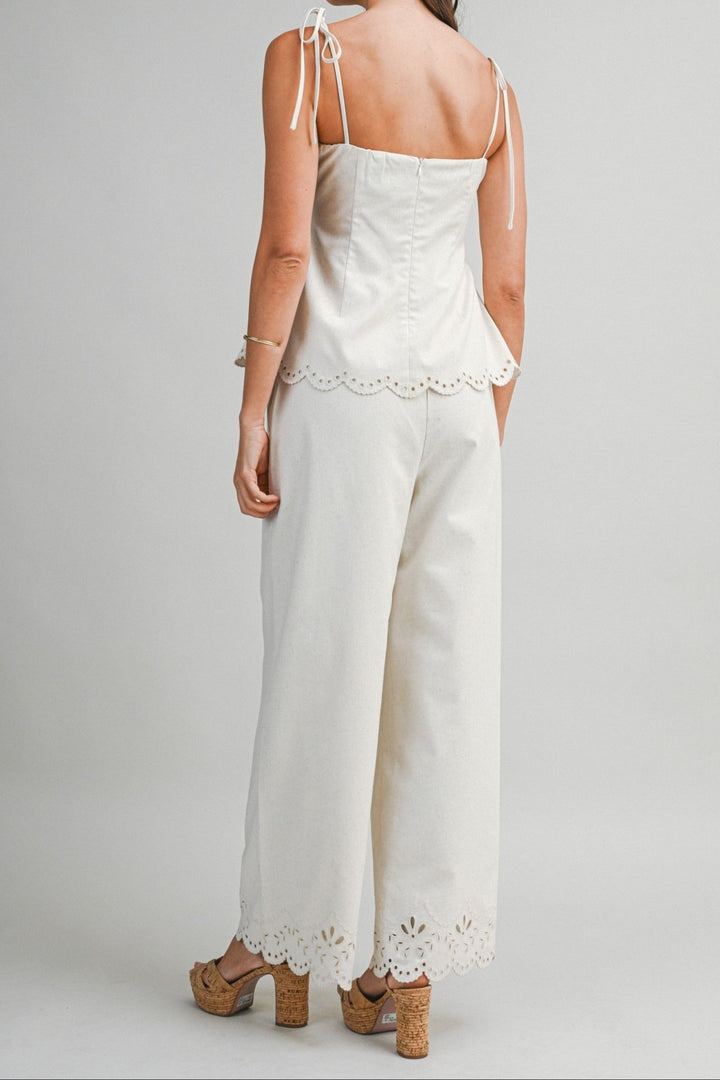 Eyelet Scallop Cami and Pant Set - Lush Lemon - Women's Clothing - Mable - 48778941011485