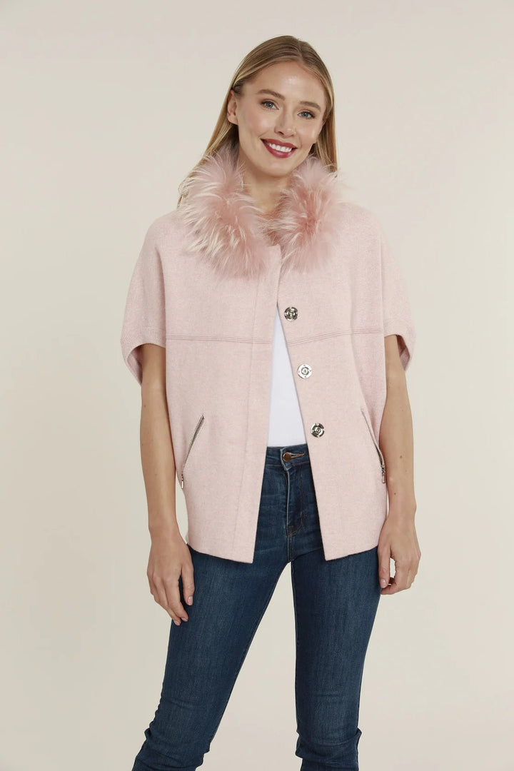 Faux Fur Collar Short Sleeve Cardigan - Lush Lemon - Women's Clothing - Dolce Cabo - 63571151261213