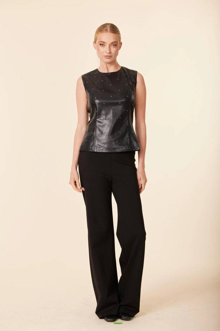 Faux Leather Studded Top - Lush Lemon - Women's Clothing - Dolce Cabo - 83290621000989