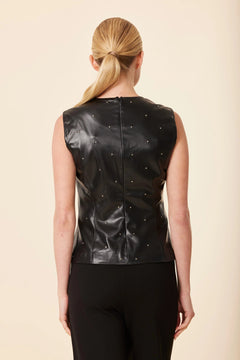 Faux Leather Studded Top - Lush Lemon - Women&