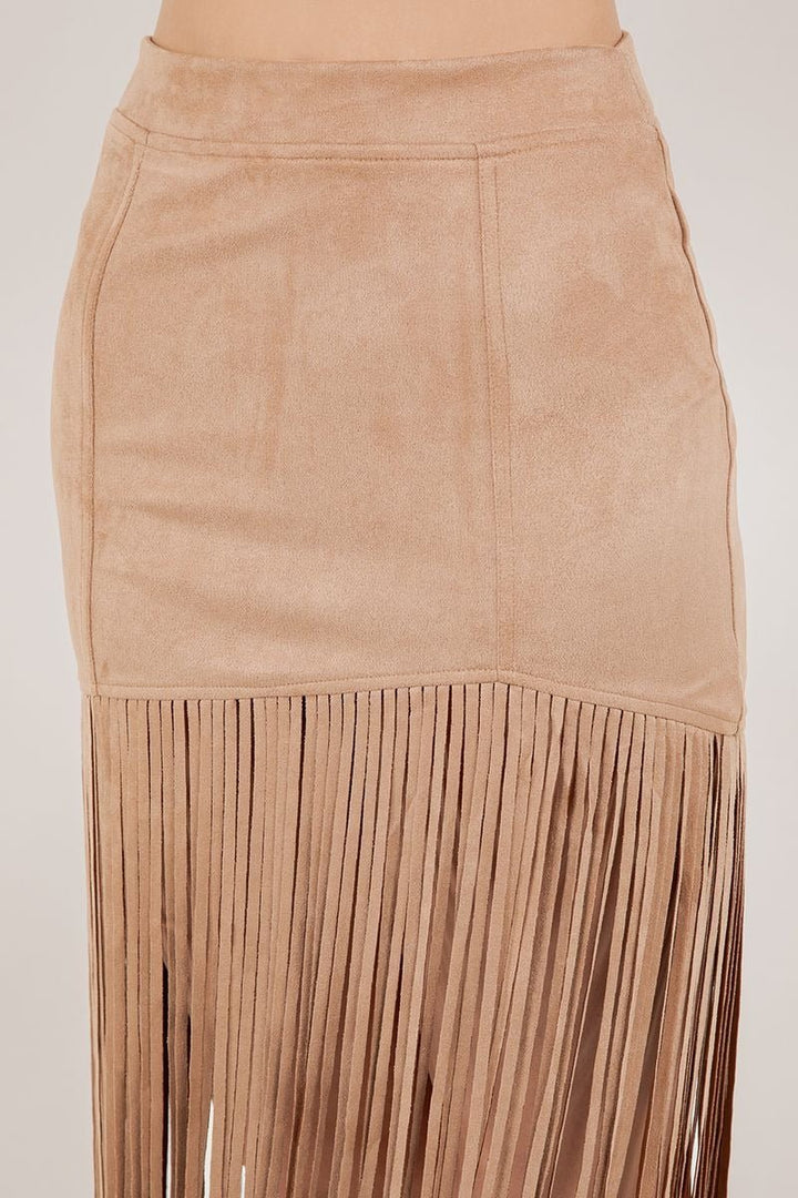 Faux Suede Fringe Midi Skirt - Lush Lemon - Women's Clothing - Saints & Hearts - 11008591099901