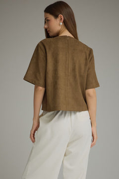 Faux Suede Hardware Pocket Top - Lush Lemon - Women&