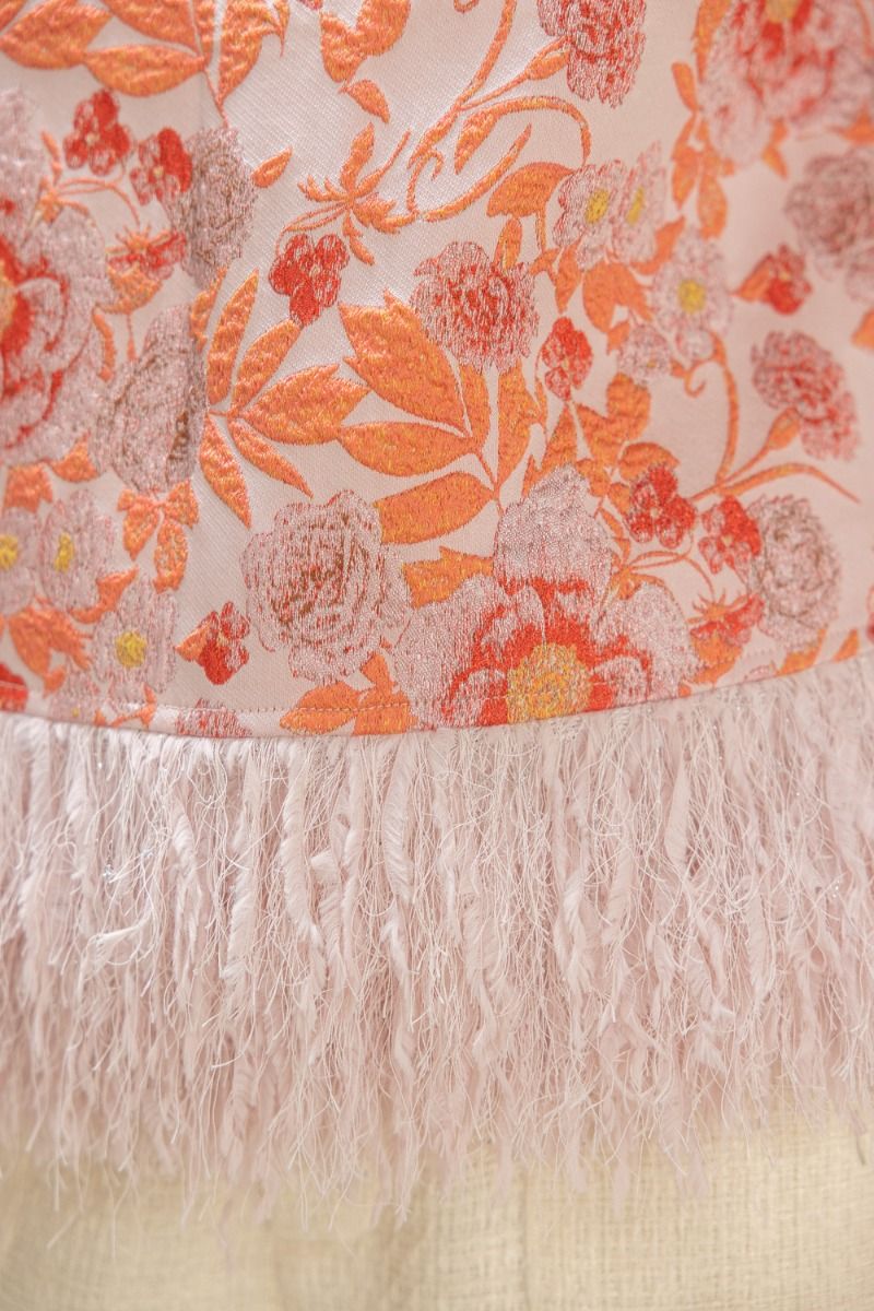 Feather Fringe Floral Jacquard Top - Lush Lemon - Women's Clothing - Voy - 93144711097821