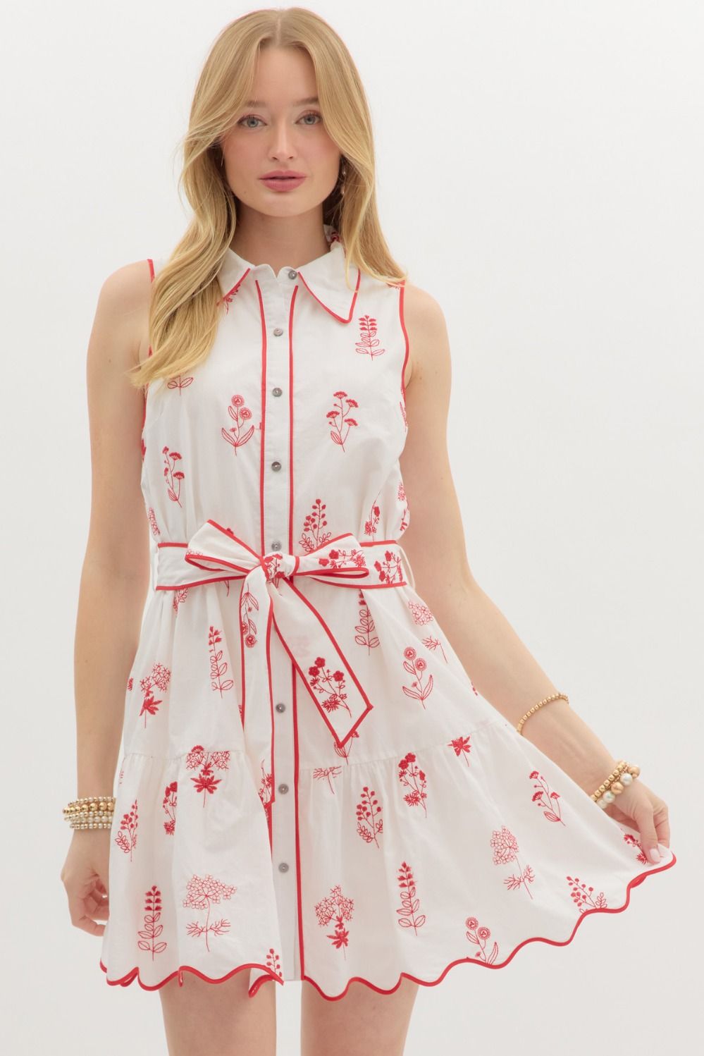 Flora Scallop Hem Mini Dress - Lush Lemon - Women's Clothing - Entro - 76583311051133