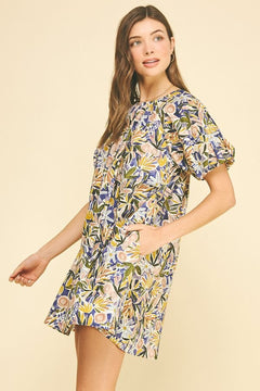 Floral Balloon Sleeve Mini Dress - Lush Lemon - Women&