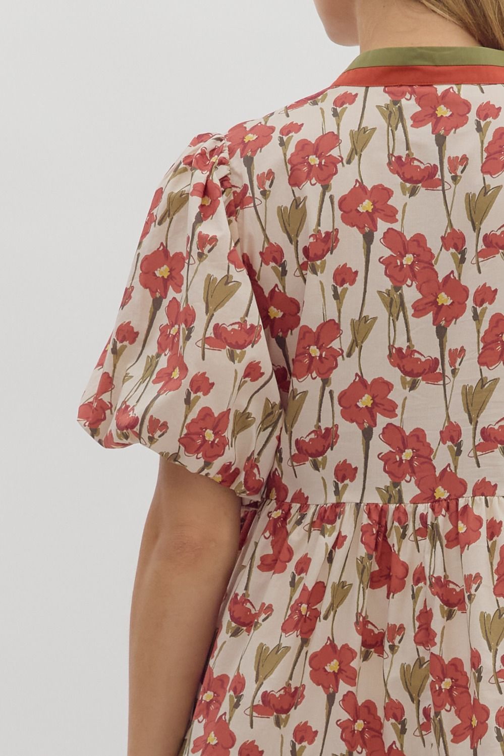 Floral Band Trim Tiered Mini Dress - Lush Lemon - Women's Clothing - Entro - 24436411065885