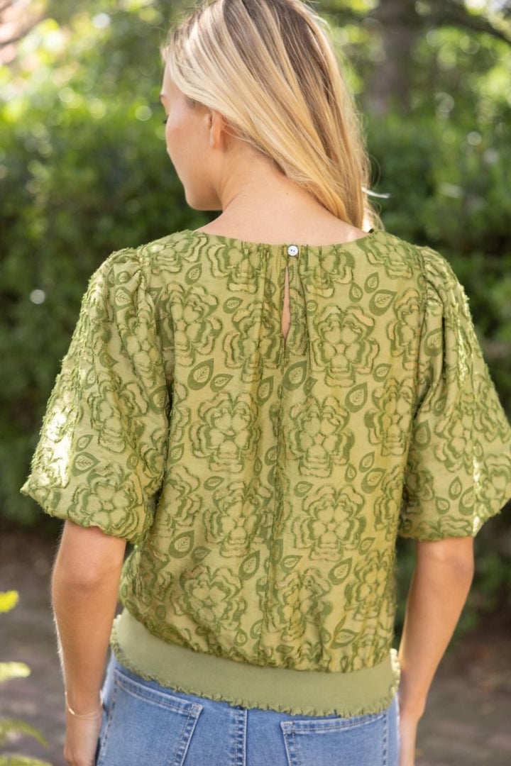 Floral Burnout Bow Top - Lush Lemon - Women's Clothing - Voy - 55069131350525