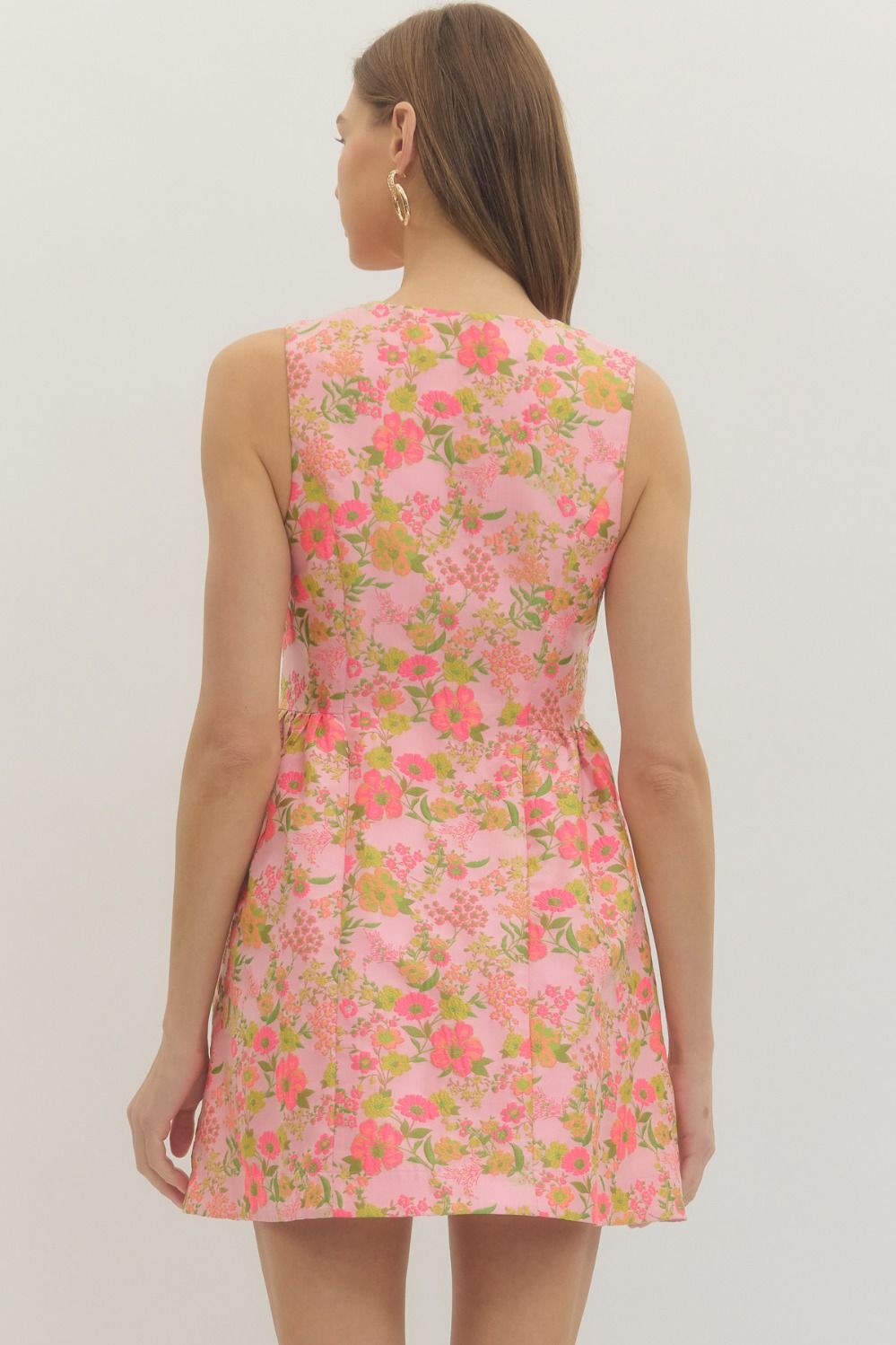 Floral Button Front Mini Dress - Lush Lemon - Women's Clothing - Entro - 90869911052637