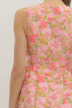 Floral Button Front Mini Dress - Lush Lemon - Women&