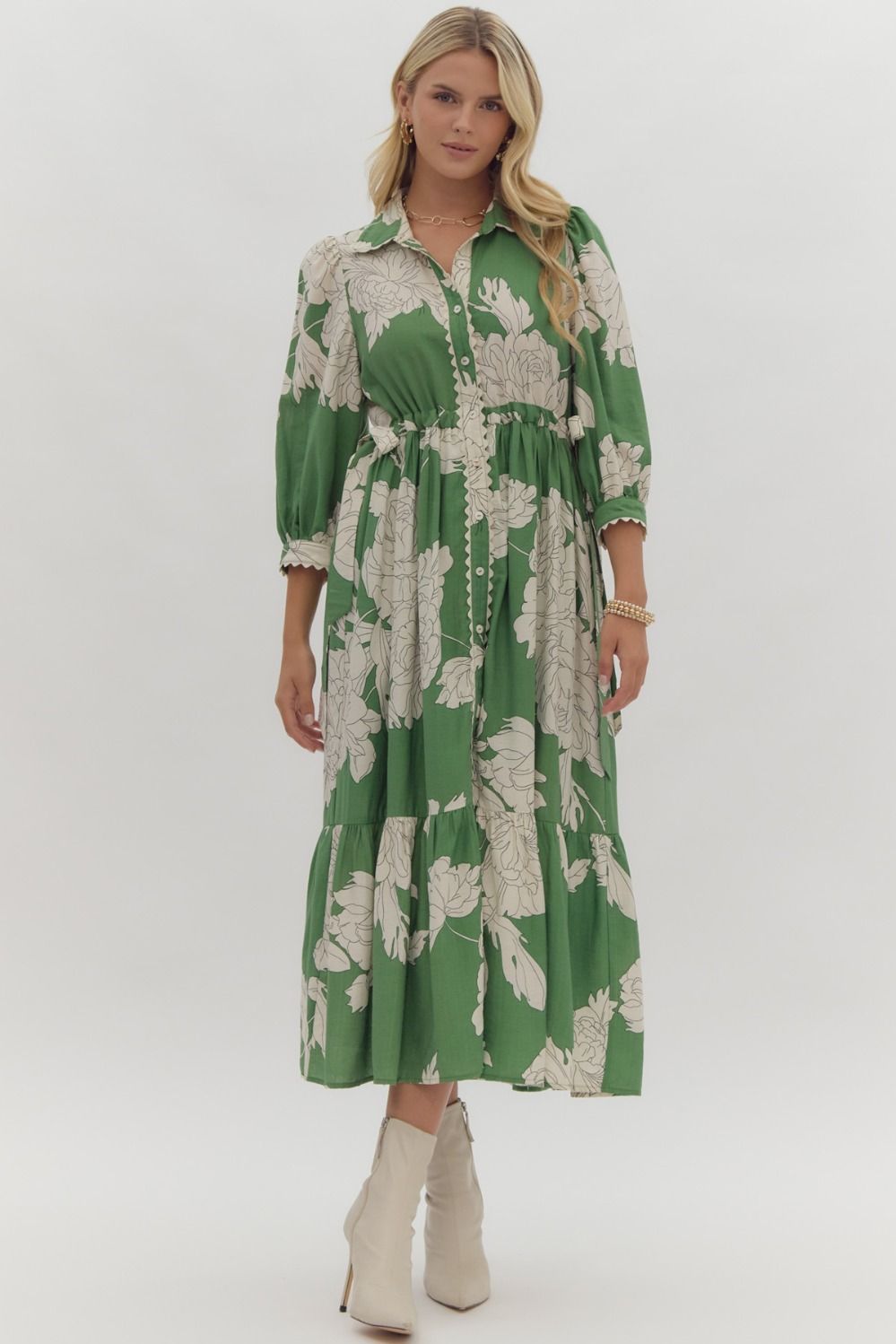 Floral Button-Up Midi Dress - Entro - Lush Lemon Floral Button-Up Midi Dress - Entro - Lush Lemon
